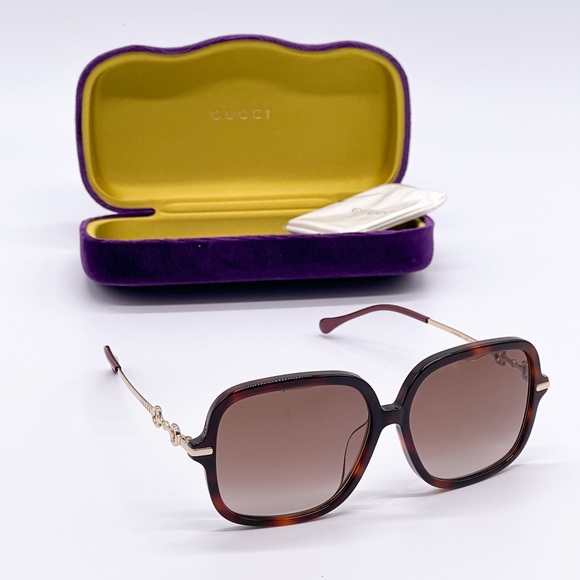 NEW GUCCI GG0884SA 002 HAVANA BROWN SQUARE GUCCI SUNGLASSES - Picture 3 of 14